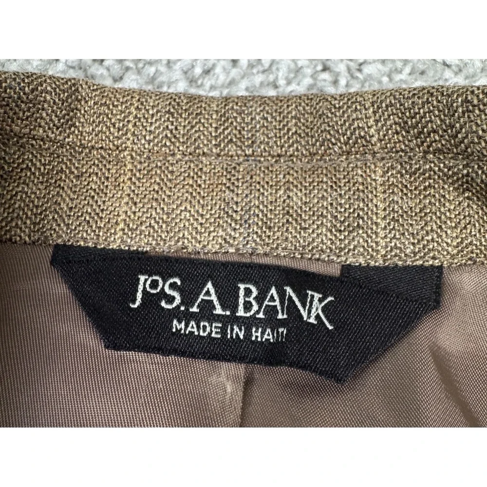Jos A Bank Mens Blazer Jacket Silk Wool‎ Linen Windowpane Plaid Beige Tan 42R